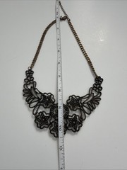Vintage Style Bronze Filigree Floral Bib Necklace Statement Boho Cottagecore