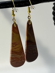Natural Banded Onyx Gold French Wire Long Earrings lightweight! Red Yellow Pink