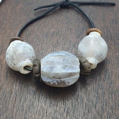 Antique Style Unique carved Gray agate melon shape beads Patina Beads Lot