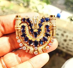 4Ct Oval Cut Lab Created Blue Sapphire Brooch Pin 14K Yellow Gold Plated Silver