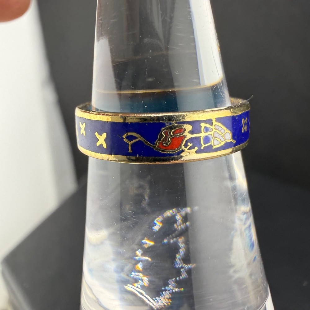 Vintage Cloisonne Enamel Band Blue Ring size 4.75