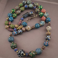 Ancient Venetian Style Mix Gabri Glass Beads Necklace 26in 10.7–13.7mm