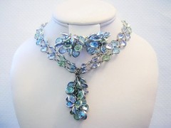 WEISS Open Back BEZEL Set MINT & BABY BLUE RHINESTONES Dangling NECKLACE & ERR