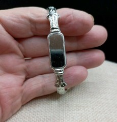 Vintage Spoon Cuff Bracelet ID Engravable Silver Tone Floral Size 5-7 Adjusts
