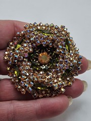 Vintage Olive Marquis & Aurora Borealis Rhinestone Brooch And Earrings Demi…