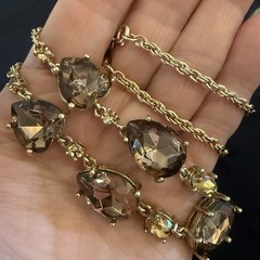 Vtg Avon Goldtone Necklace Earring Set Faux Smokey Topaz Pear Oval Facet Stone U