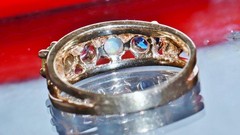 14k y/gold ring 0.80c treated multi gemstone mother’s sz 8.5 heart 4.30g N3009