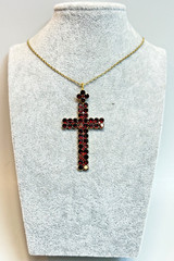 Antique Art Deco Gild Gold Table Cut Bohemian Garnets Cross Neck Pendant 2.75”