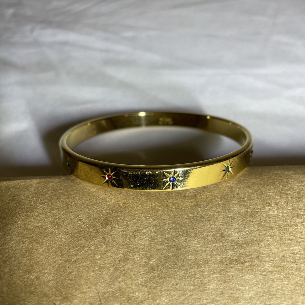 Vintage Joan Rivers Gold Tone Colorful Rhinestone Bracelet Bangle 8.5 in Signed