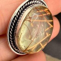 Vintage Rutilated Quartz Pendant Silver Tone Clear Resin and Tinsel