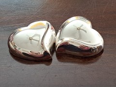 JONDELL SPAIN 925 Silver Puffy Hollow Double Love Dual Hearts Brooch Pin NEW