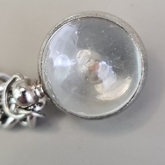 Vintage Mustard Seed Charm Bracelet Round Glass Dangle Silver Tone 6.75″