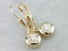 1Ct Lab-Created Diamond Bezel Set Drop Dangle Earrings 14K Yellow Gold Over Gift