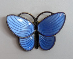 VTG Blue Guilloche Enamel Wing Norway Sterling Silver 925 Butterfly 1 1/8″ Pin