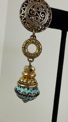 Vintage Gold Tone Clip On Earrings Turquoise Bead Ethnic Boho Dangle