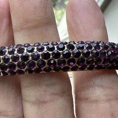 VTG Hinged Clamper Bracelet Size 6.5 Dark Purple Rhinestone Gold Tone Elegant