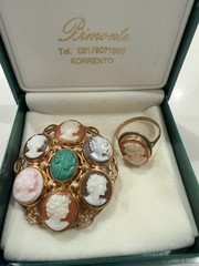 Bimonte Sorrento Vintage Shell Cameo Cluster Brooch Pendant + Matching Ring Gold