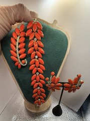 Verified Rare Juliana D&E Orange Milk Glass Bracelet Brooch & Clip Earrings