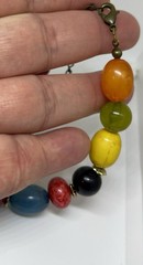 Vintage 70s Colorful Green Red Blue Black Yellow Beaded White Multi Aprox. 16”