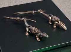 VTG 925 Alligator Crocodile Earrings 1.5in Drop Sterling Silver 3.4g Articulated