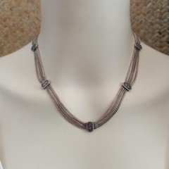 Vintage Silver Necklace Multi Chain Niello Station Layered 925 Ethnic Wide Old