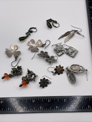 Earrings Large Lot Art Nouveau Style Vtg Costume Jewelry Silver Tone Estate