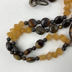 Vtg Genuine Brown Gold Tiger Iron Pendant Yellow Citrine Beaded Necklace Sz 17″