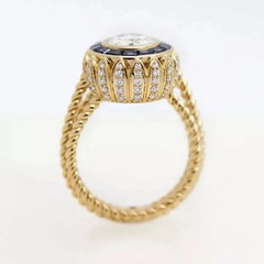 Art Deco Round Lab Created Diamond Sapphire Halo 14k Yellow Gold FN Wedding Ring