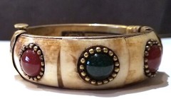 4 vintage India bone horn brass clamper medallion cab gem elephant bracelets