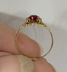 Beautiful Victorian Vintage 10k Yellow Gold Red Ruby Seed Pearl Ring Sz6.25