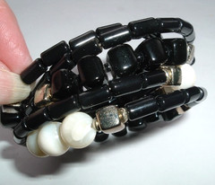 Vintage Black Gold White Mother of Pearl Wraparound Bracelet