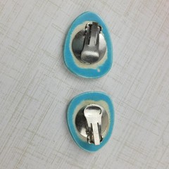 Vintage MCM Blue Cream Ceramic Bird Thunderbird Earrings Clip On