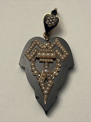 1880s Victorian 14K Gold Onyx Seed Pearl Mourning Pendant Albumen Photo Locket