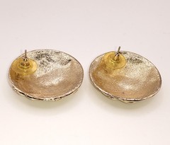 Vintage Large Textured Gold Tone Metal Pierced Earrings