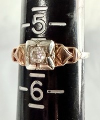 Antique Art Deco Engagement Ring Natural Diamond .25c 18k White & Rose Gold 5.5