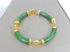 VTG CHINESE SYMBOLS GREEN NEPHRITE JADE BAR LINK GP 7.25″ BRACELET