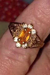 Vtg. 10K Yellow Gold Citrine Diamond Ring