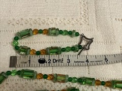 Gorgeous Vintage Necklace And Bracelet Green Glass Beads Sterling Clasps Glows