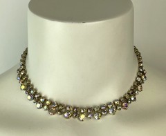 Vintage 50s Unsigned WEISS Peacock Aurora Borealis choker Necklace 15.5″