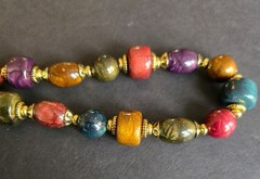 Vintage Lady Remington Multicolor Bead Necklace/Goldtone Accents