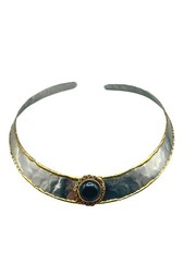 Mixed Metals Brutalist Choker Collar Necklace With Black Stone