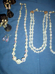 LOT Of 5 Vintage 40s/50s Clear Aurora Borealis Necklaces and Earrings