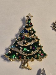 6 Christmas Brooch Rhinestone Enamel Pins Costume Jewelry, 1.5-2.5 Inches