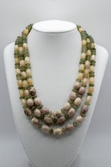 Vintage Multi Strand Marbled Earth Tone Green Resin Beaded Statement Necklace