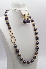 21 inch Big Peacock Baroque Pearl Necklace and Earring Set, Accent Clasp