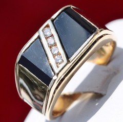 14k yellow gold ring 0.16ct diamond onyx size 8.5 vintage handmade 9.8gr N2303