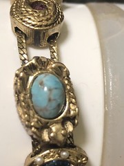 Vintage GOLD TONE SLIDE BRACELET MULTIPLE STONES 7 1/2”