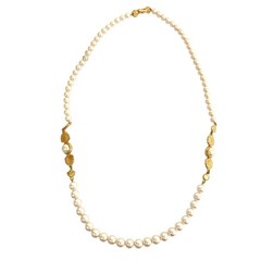 Richelieu Vintage Faux Pearl Necklace Gold Tone Shell Accents 28 Inch Strand