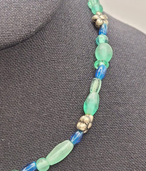 Artisan Ocean Blue Color Glass Beaded Choker Necklace Sea Colors 16 Inch
