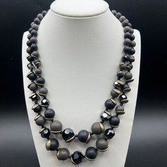Premier Designs Black Glass & Gray Acrylic Beaded Multi Strand Necklace